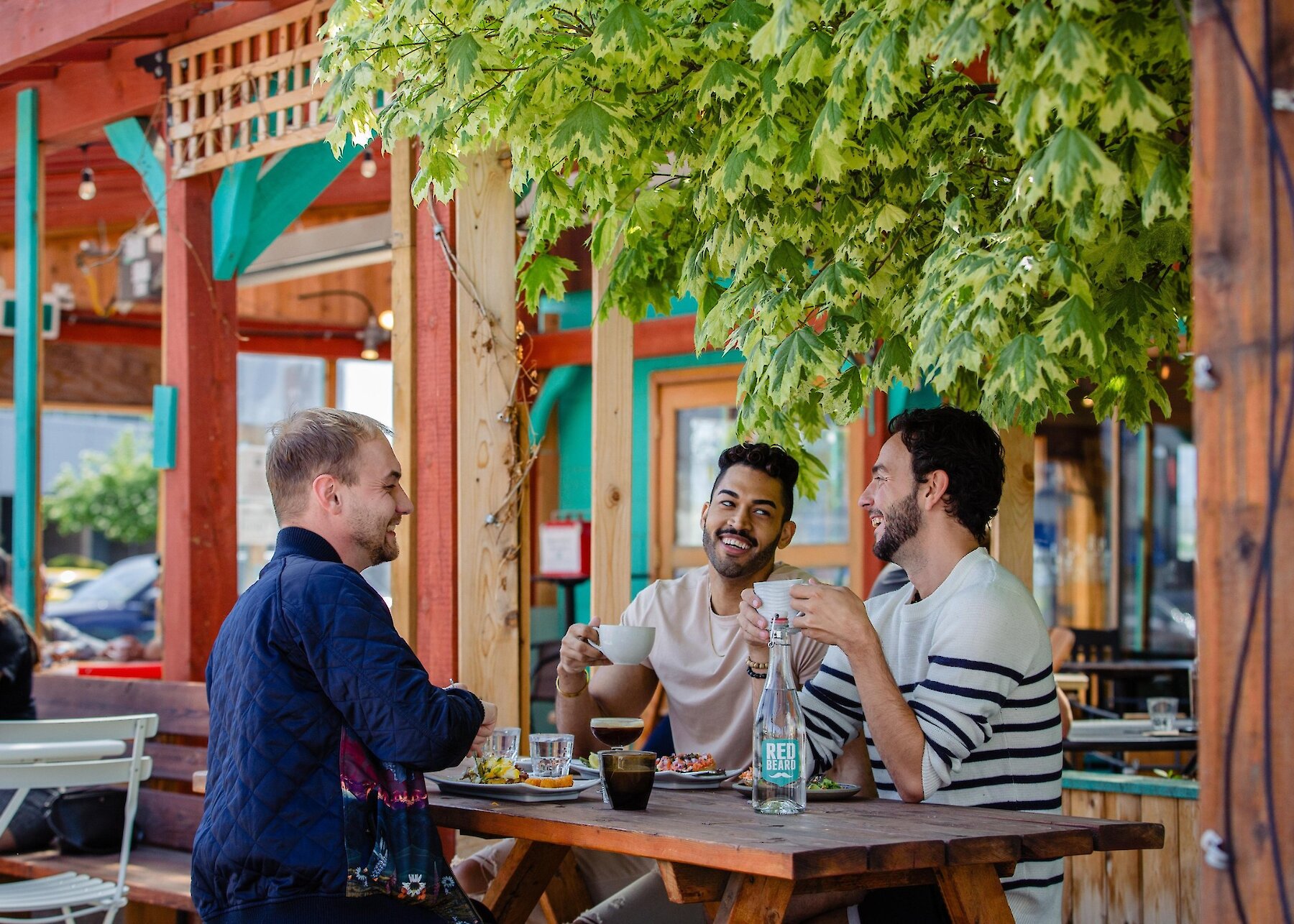 A group of friends enjoying patio dining at Red Beard Cafe in Kamloops, BC.