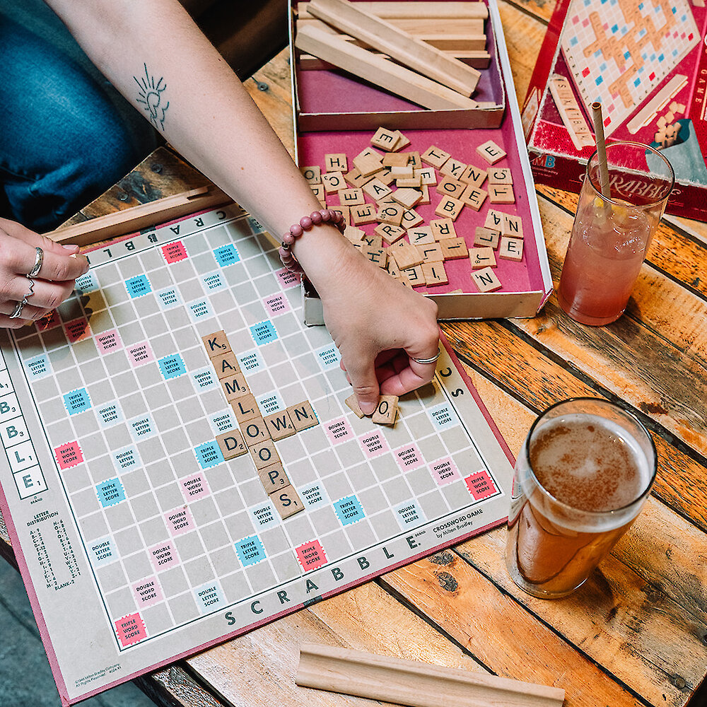 Playing board games at Red Collar Brewing in downtown Kamloops, BC.
