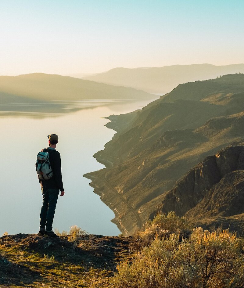 Hiker overlooking Kamloops Lake