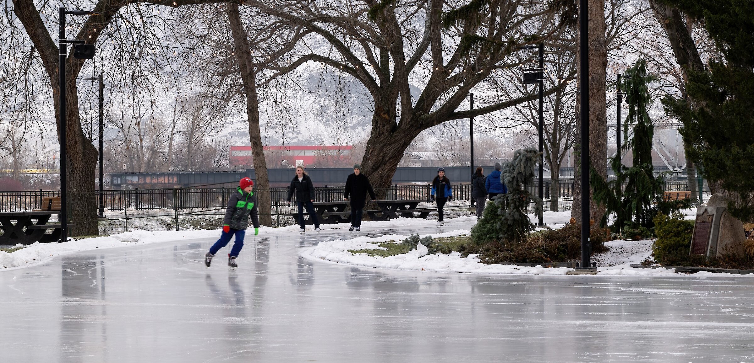 Ice skating on frozen loop in Riverside Park