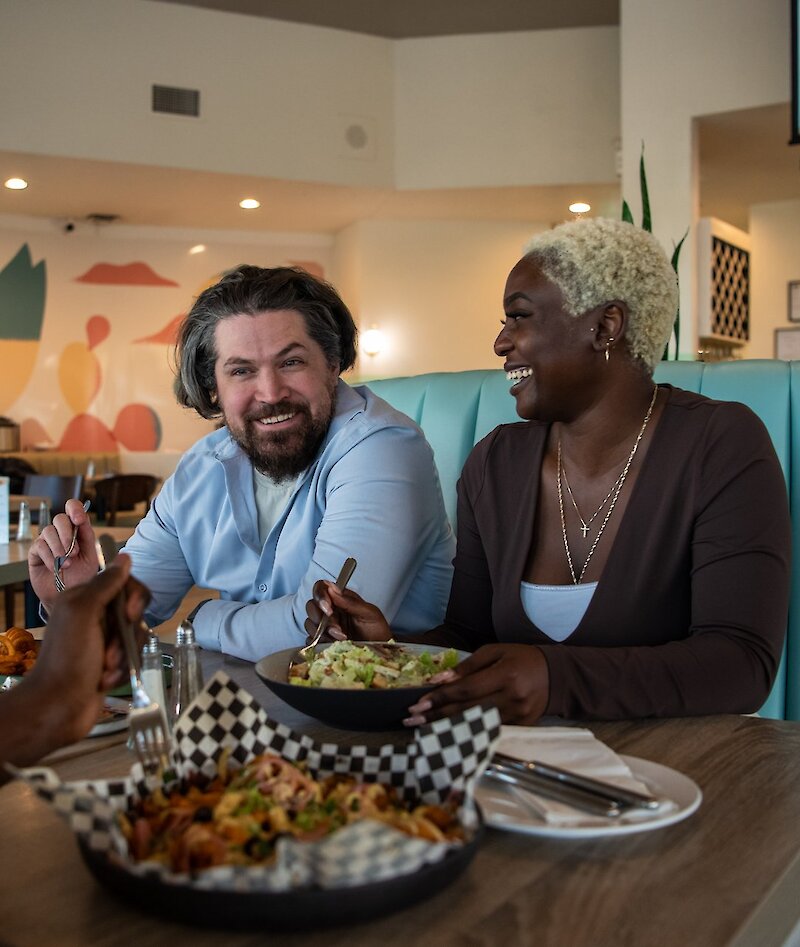 Family enjoying their meal at the Columbia Diner in Kamloops, BC.