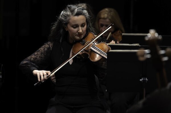 Violinist Elyse Jacobson playing in the Kamloops Symphony Orchestra.